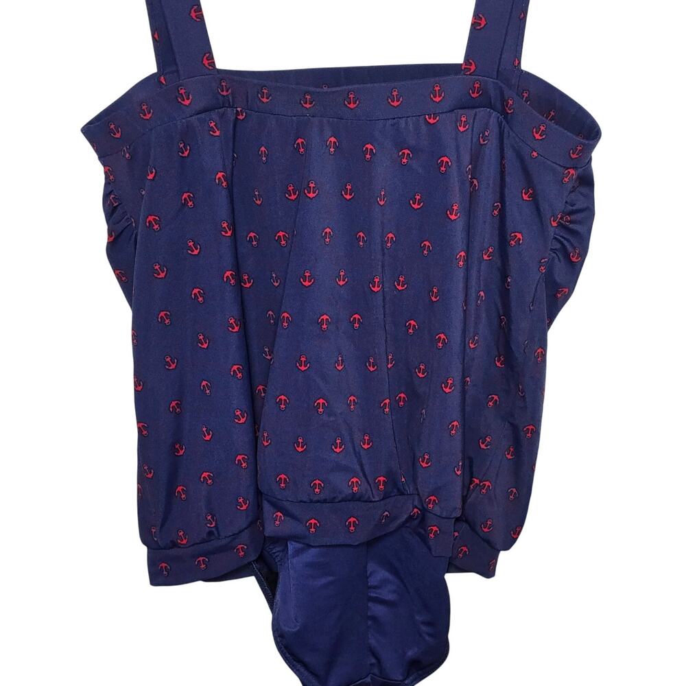 Miraclesuit Breezy Blouson One Piece Swimsuit Blue/Red Anchors Nautical Size 12 - Picture 3 of 8